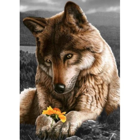 Wolf mit einer Blume