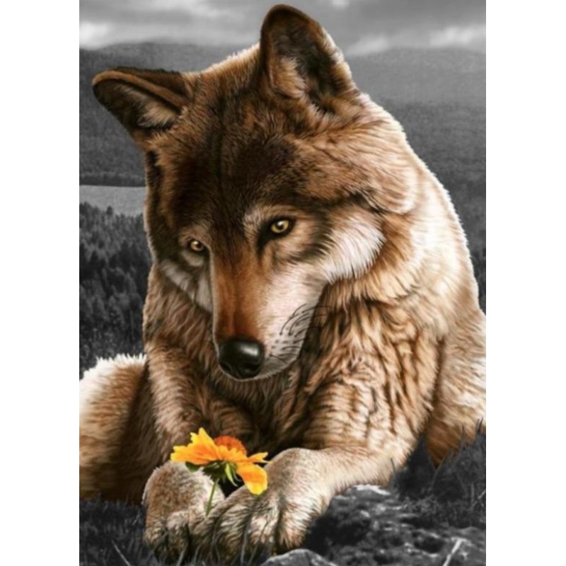 Wolf mit einer Blume