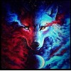 Blau mit rotem Wolf