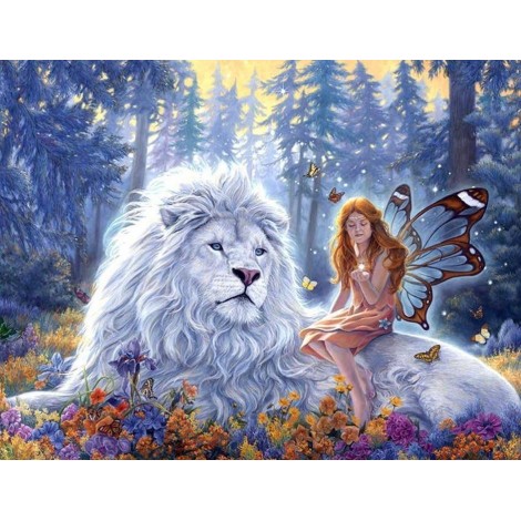 Großer weißer Löwe mit Elf