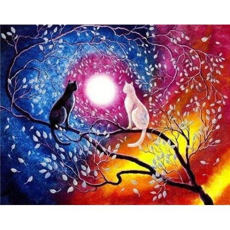 Zwei Katzen Romantischer Mondschein