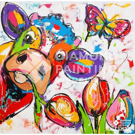 Kuh mit Blumen und Schmetterling | Exklusiv bei Diamond Painting Welt