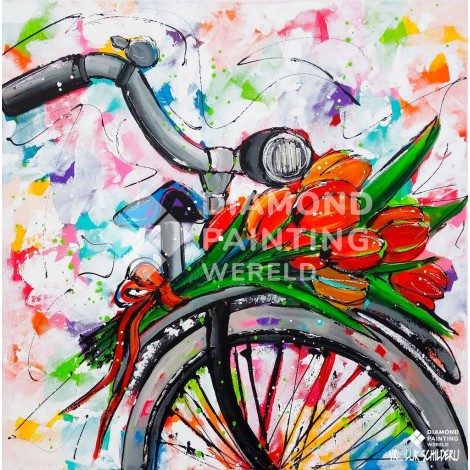 Fahrrad und Tulpen | Exklusiv bei Diamond Painting Welt