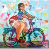 Dicke Dame mit dem Fahrrad | Exklusiv bei Diamond Painting Welt