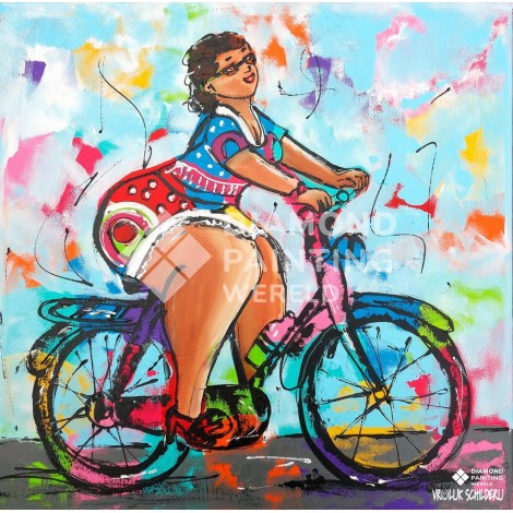 Dicke Dame mit dem Fahrrad | Exklusiv bei Diamond Painting Welt