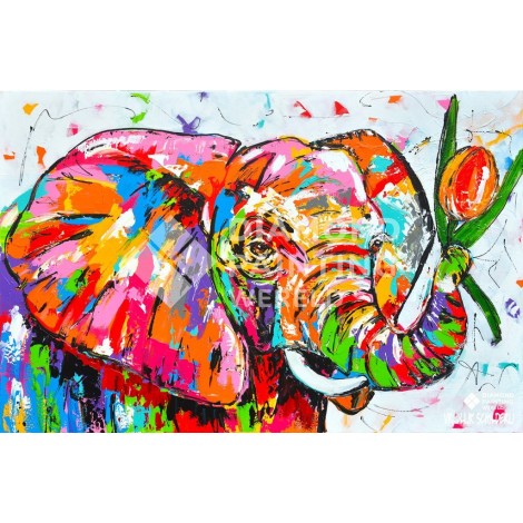 Elefant mit Tulpe | Exklusiv bei Diamond Painting Welt