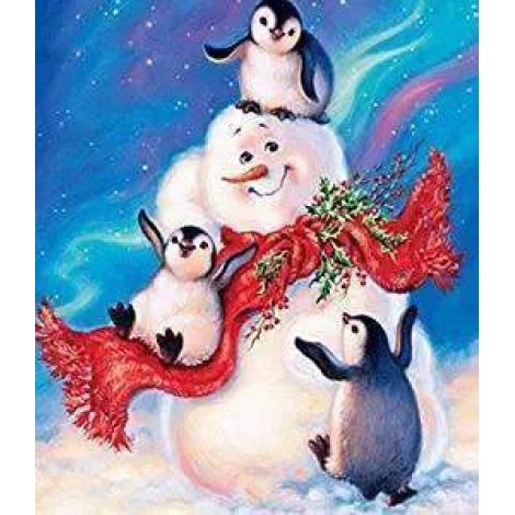Pinguine mit Schneemann