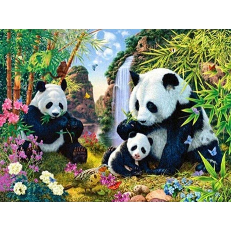 Pandas am Wasserfall