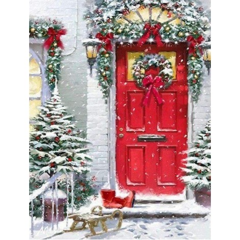 Weihnachten Schnee Rote Tür