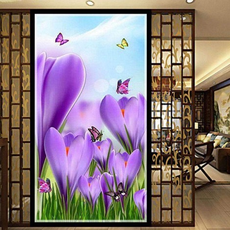 Violette Blumen Schmetterlinge | Hochformat