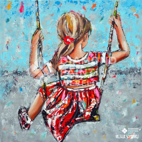 Mädchen auf der Schaukel | Exklusiv bei Diamond Painting Welt