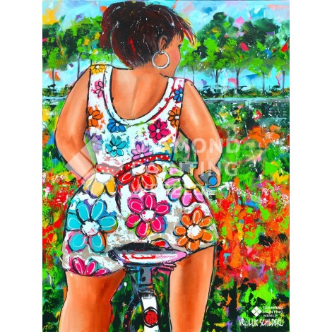 Dicke Dame mit dem Fahrrad | Exklusiv bei Diamond Painting Welt