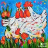 Zwei Hühner mit Tulpen | Exklusiv bei Diamond Painting Welt