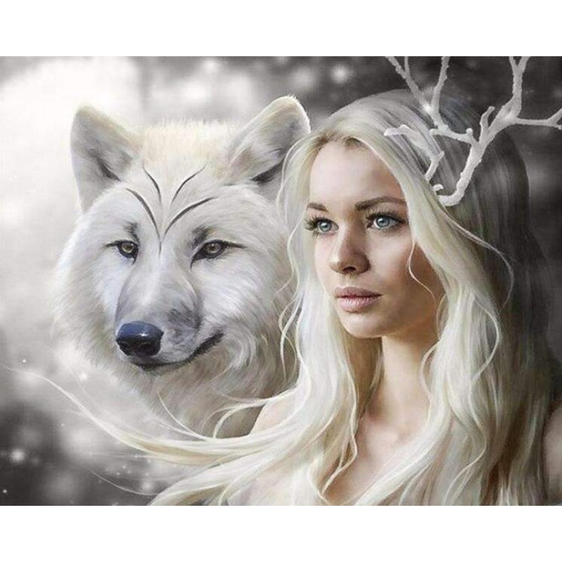 Weißer Wolf mit blo...