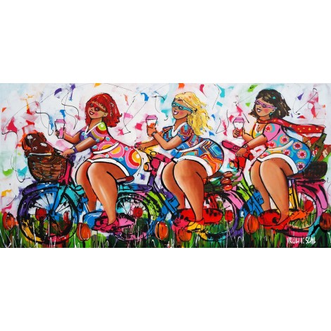 Drei Dicke Damen mit dem Fahrrad | Exklusiv bei Diamond Painting Welt